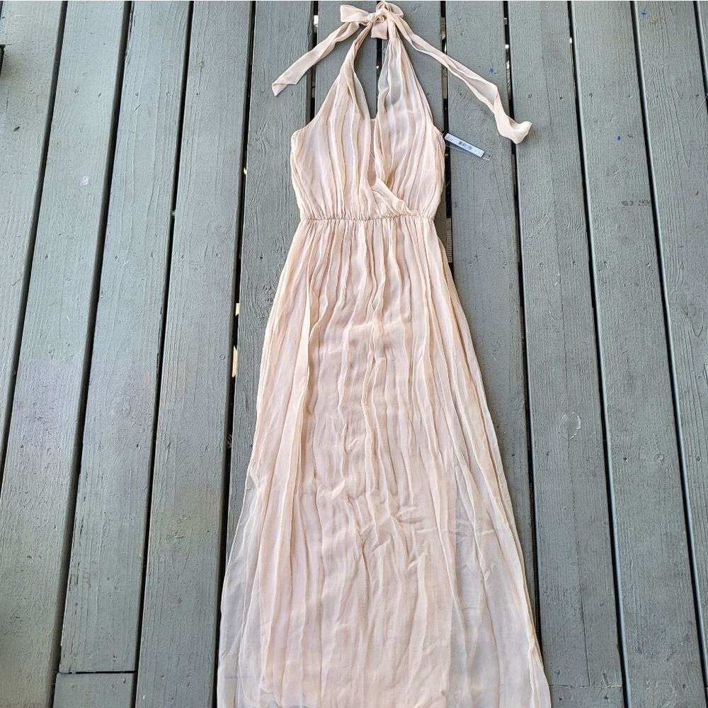 Alice + Olivia Maxi Dress Halter V-Neck Sheer Silk Halter Melba Peach S